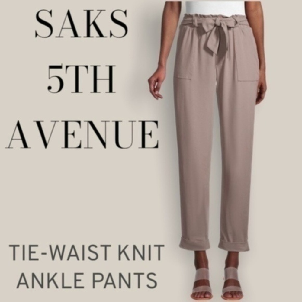 SAKS FIFTH AVE Relaxed Elasticized-Tie-Waist Rolled-Ankle Knit Pants NWT/Lg